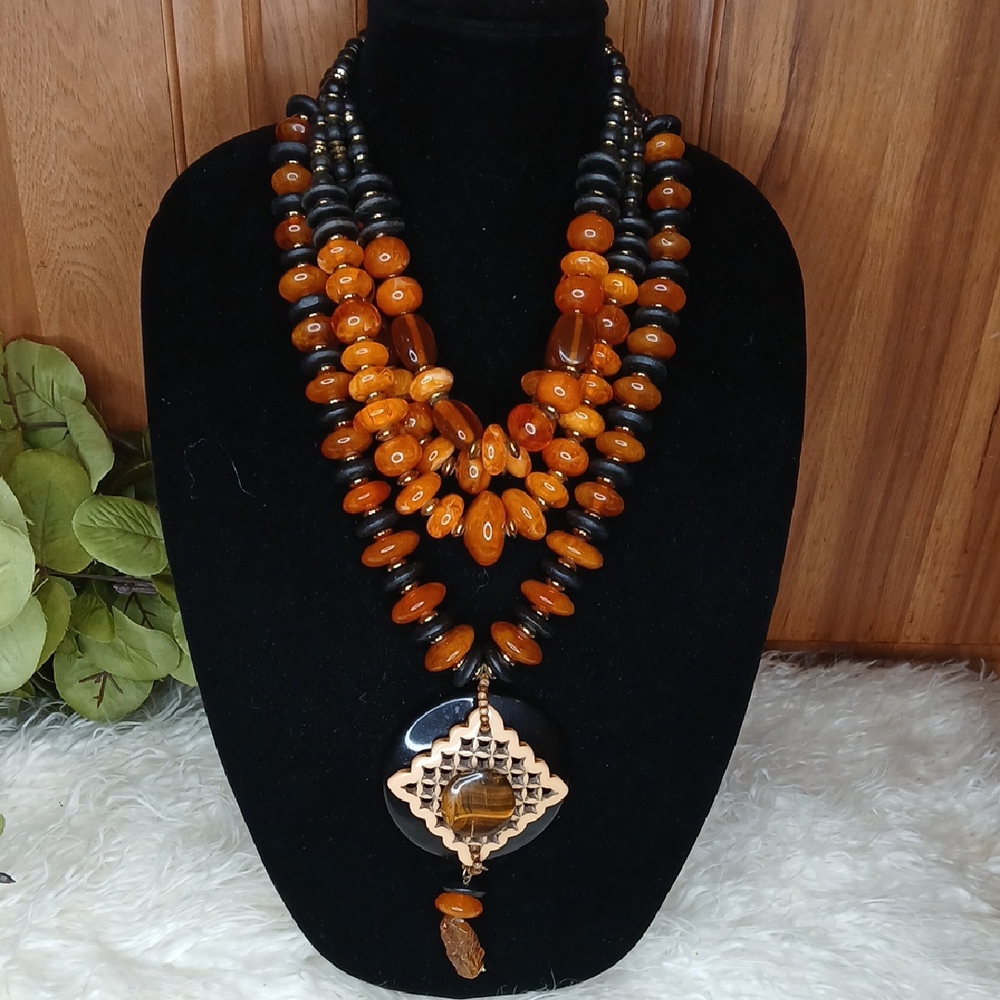 CHICOS Multi-Strand Orange and Black Necklaces (2)